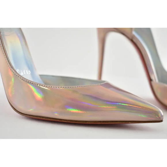 Christian Louboutin Iriza 100 Patent Psychic Wood Rose Iridescent Heel Pump 37 - Picture 4 of 10